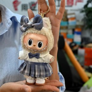 Kawaii Kledingset voor Labubu Pop – Blauw Jurkje met Strik