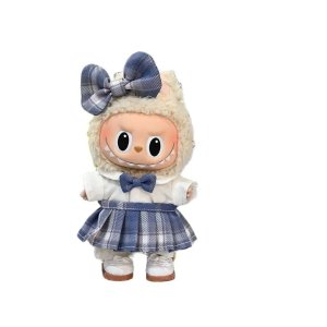 Kawaii Kledingset voor Labubu Pop – Blauw Jurkje met Strik