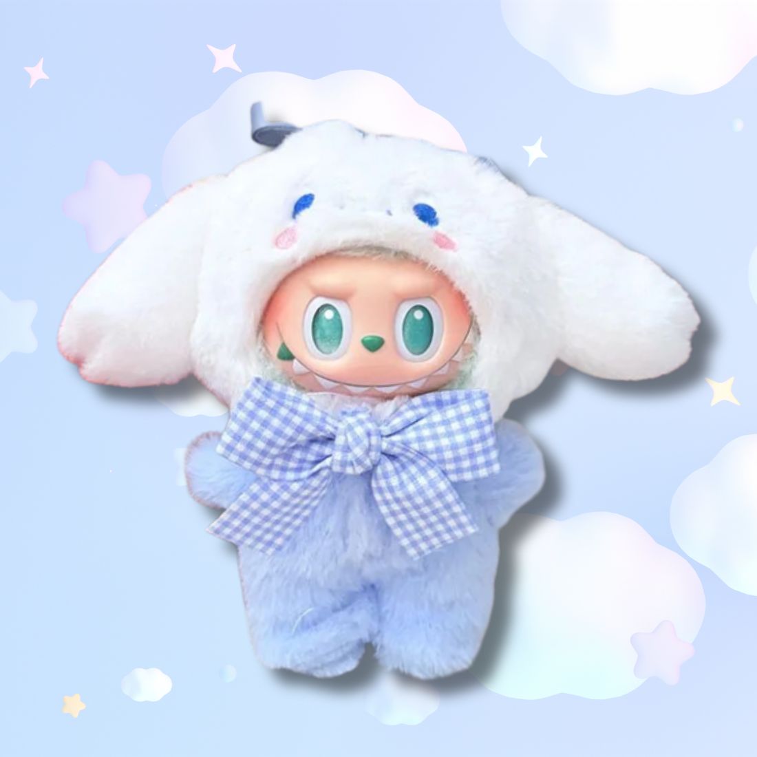 Labubu × Sanrio Cinnamoroll Cosplay Plush (17 cm) – Pastel Kawaii Knuffelfiguur