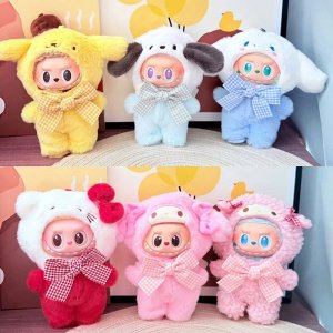 Labubu × Sanrio Cinnamoroll Cosplay Plush (17 cm) – Pastel Kawaii Knuffelfiguur